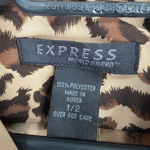 Womens Express Brown Animal Print Dress Button Up Long Sleeve Size 1/2 - Picture 3 of 9